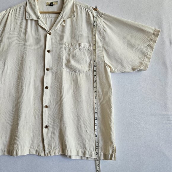 Tommy Bahama Silk Button Down Cream Short Sleeved Shirt Mens XL Relax Fit - Picture 5 of 15